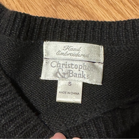 Christopher & banks hand embroidered size small black sweater with leaves - Picture 4 of 11